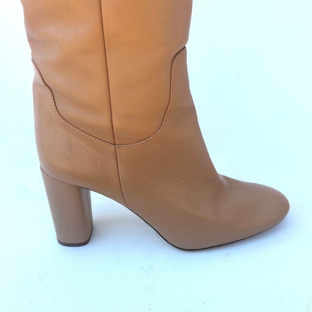 Zara Leather Knee-High Tall Chunky Heel Boots Camel Tan 41 Size 11 - Picture 6 of 9
